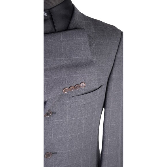 Pull Pal Zileri Mens 2 Piece Suit Wool Gray Check Jacket Size 42R Pants 34X28 - Picture 6 of 16